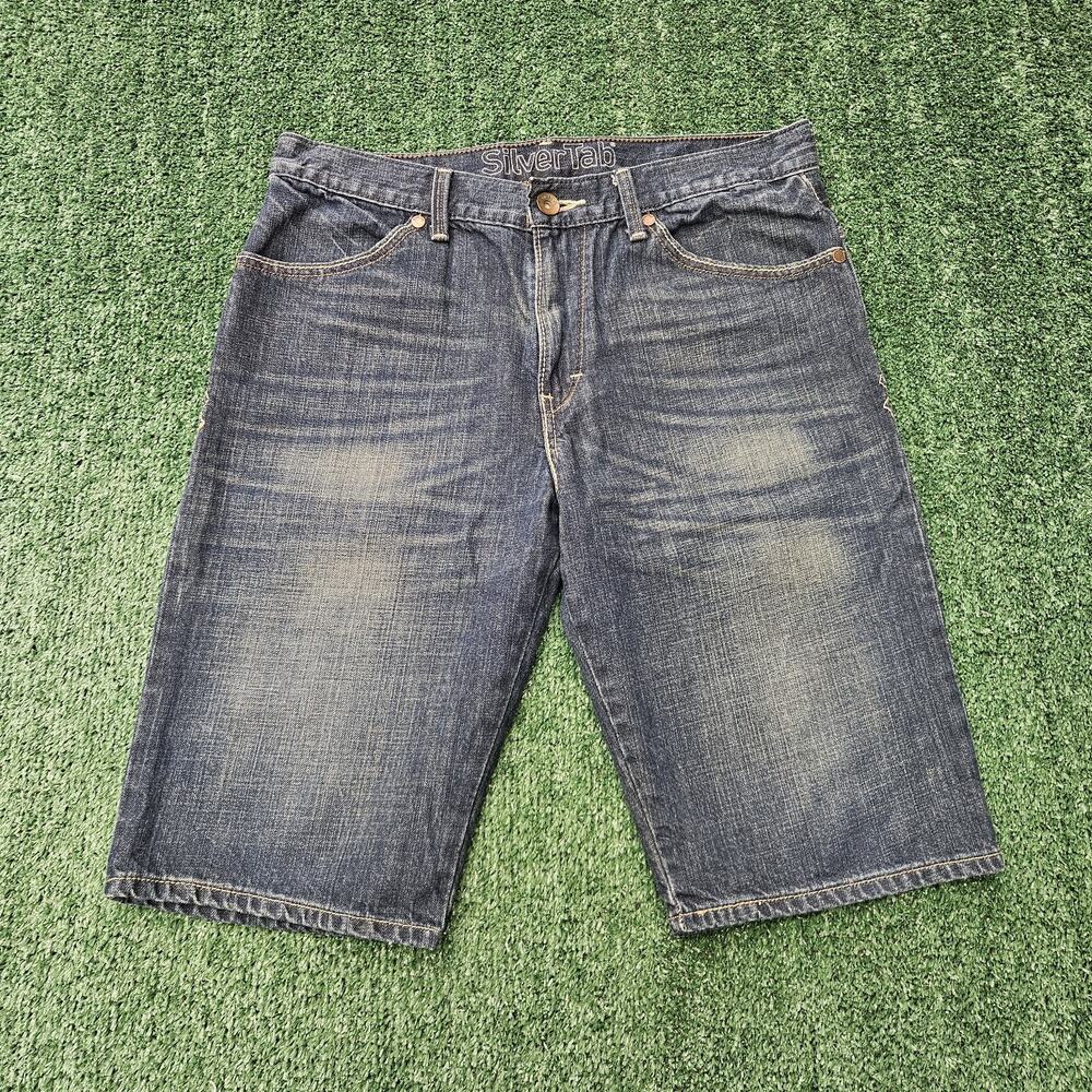 Vintage Levis Silvertab Shorts 33 Waist Dark Blue Denim Y2K Streetwear Hip Hop